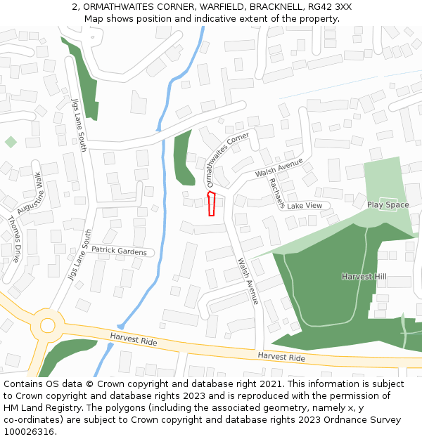 2, ORMATHWAITES CORNER, WARFIELD, BRACKNELL, RG42 3XX: Location map and indicative extent of plot