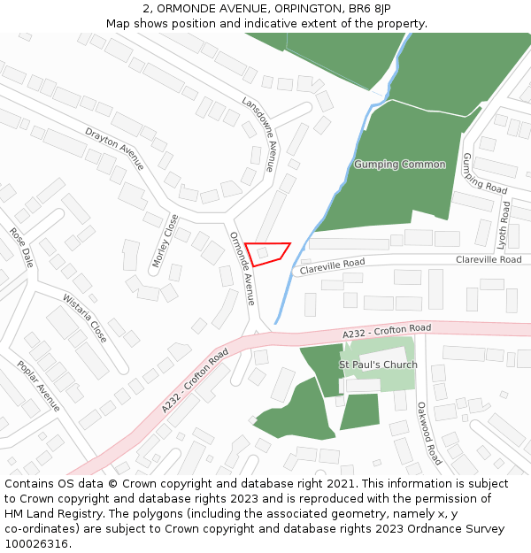 2, ORMONDE AVENUE, ORPINGTON, BR6 8JP: Location map and indicative extent of plot