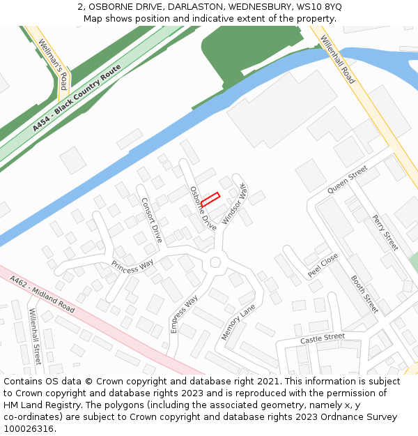 2, OSBORNE DRIVE, DARLASTON, WEDNESBURY, WS10 8YQ: Location map and indicative extent of plot