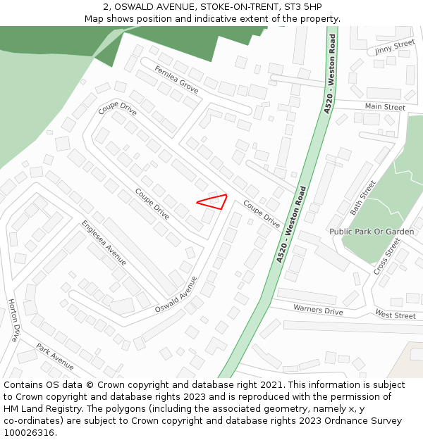 2, OSWALD AVENUE, STOKE-ON-TRENT, ST3 5HP: Location map and indicative extent of plot