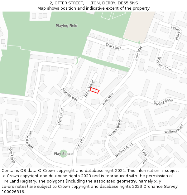 2, OTTER STREET, HILTON, DERBY, DE65 5NS: Location map and indicative extent of plot