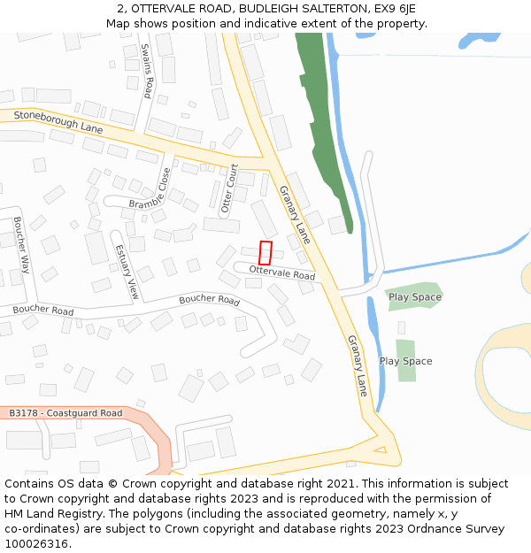 2, OTTERVALE ROAD, BUDLEIGH SALTERTON, EX9 6JE: Location map and indicative extent of plot