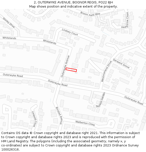 2, OUTERWYKE AVENUE, BOGNOR REGIS, PO22 8JH: Location map and indicative extent of plot