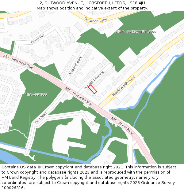 2, OUTWOOD AVENUE, HORSFORTH, LEEDS, LS18 4JH: Location map and indicative extent of plot