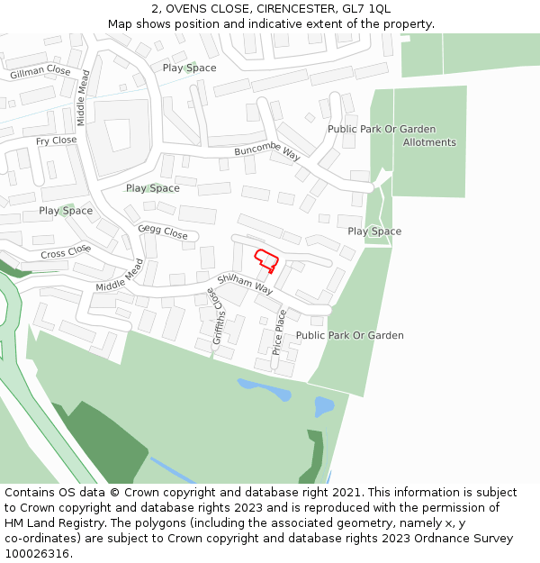 2, OVENS CLOSE, CIRENCESTER, GL7 1QL: Location map and indicative extent of plot