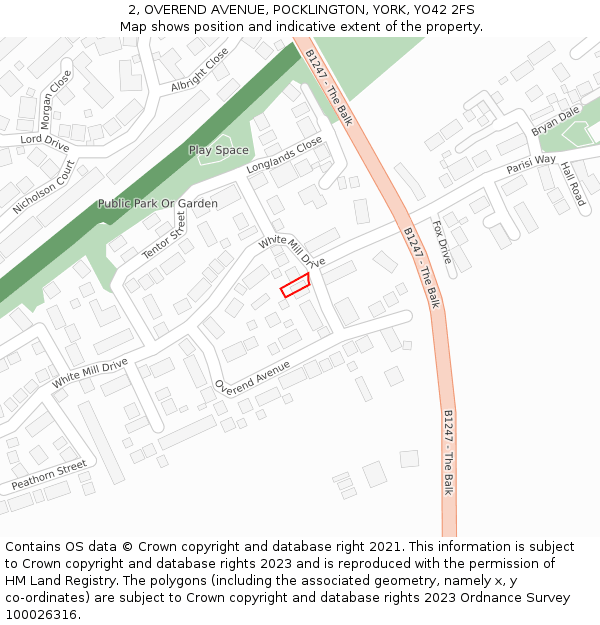 2, OVEREND AVENUE, POCKLINGTON, YORK, YO42 2FS: Location map and indicative extent of plot