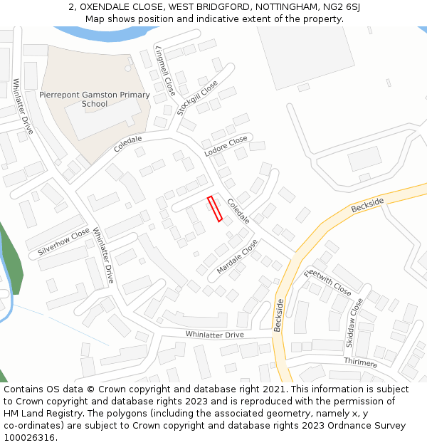 2, OXENDALE CLOSE, WEST BRIDGFORD, NOTTINGHAM, NG2 6SJ: Location map and indicative extent of plot