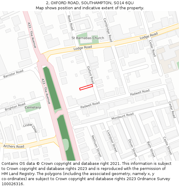 2, OXFORD ROAD, SOUTHAMPTON, SO14 6QU: Location map and indicative extent of plot