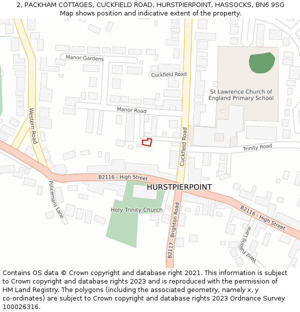 2, PACKHAM COTTAGES, CUCKFIELD ROAD, HURSTPIERPOINT, HASSOCKS, BN6 9SG: Location map and indicative extent of plot