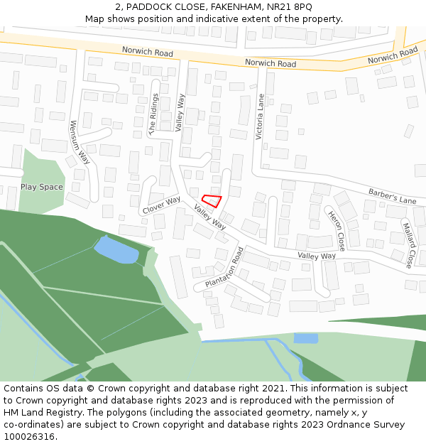2, PADDOCK CLOSE, FAKENHAM, NR21 8PQ: Location map and indicative extent of plot