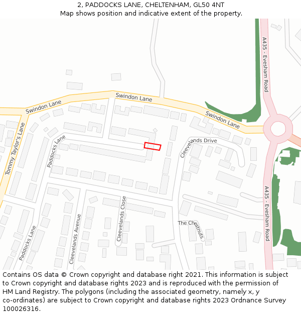 2, PADDOCKS LANE, CHELTENHAM, GL50 4NT: Location map and indicative extent of plot