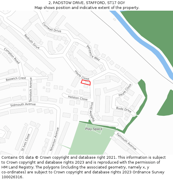 2, PADSTOW DRIVE, STAFFORD, ST17 0GY: Location map and indicative extent of plot