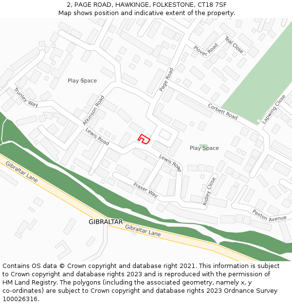 2, PAGE ROAD, HAWKINGE, FOLKESTONE, CT18 7SF: Location map and indicative extent of plot