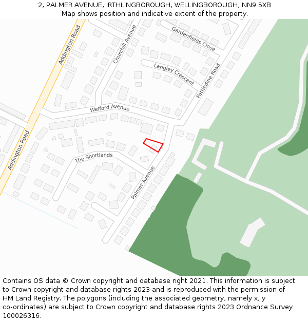 2, PALMER AVENUE, IRTHLINGBOROUGH, WELLINGBOROUGH, NN9 5XB: Location map and indicative extent of plot