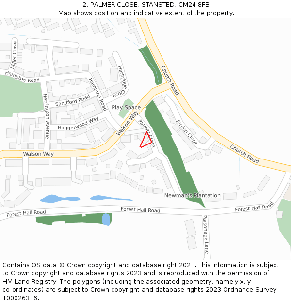 2, PALMER CLOSE, STANSTED, CM24 8FB: Location map and indicative extent of plot