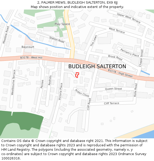 2, PALMER MEWS, BUDLEIGH SALTERTON, EX9 6JJ: Location map and indicative extent of plot