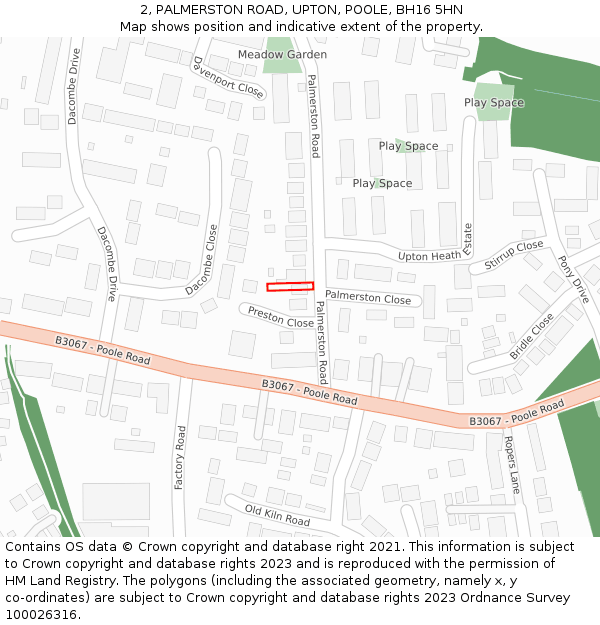 2, PALMERSTON ROAD, UPTON, POOLE, BH16 5HN: Location map and indicative extent of plot