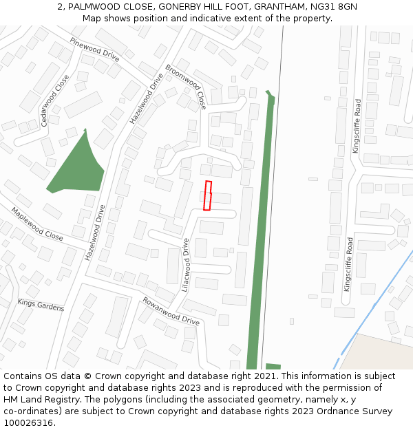 2, PALMWOOD CLOSE, GONERBY HILL FOOT, GRANTHAM, NG31 8GN: Location map and indicative extent of plot