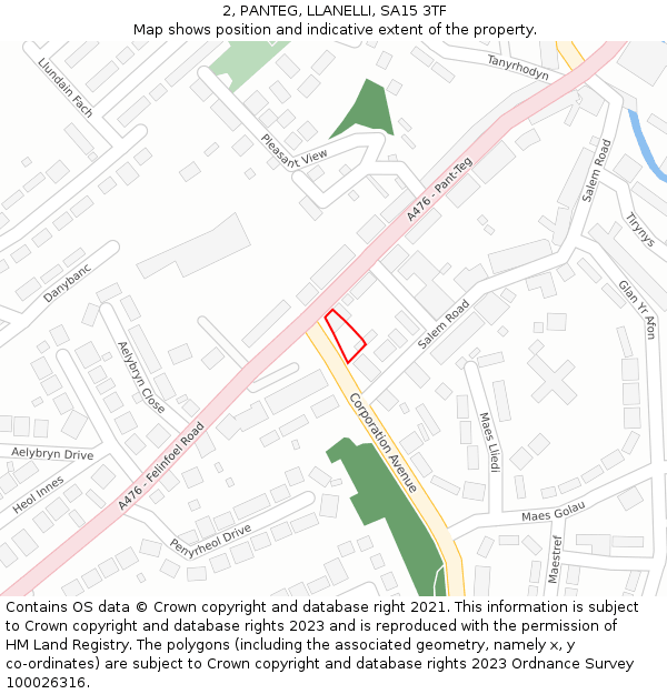 2, PANTEG, LLANELLI, SA15 3TF: Location map and indicative extent of plot