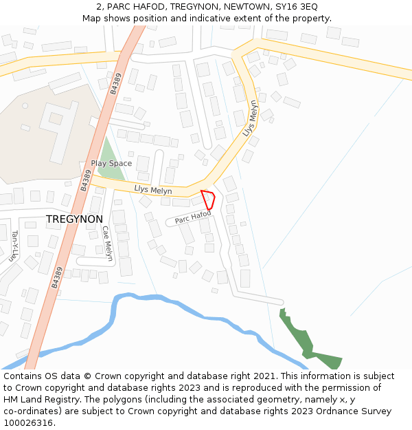 2, PARC HAFOD, TREGYNON, NEWTOWN, SY16 3EQ: Location map and indicative extent of plot
