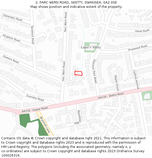 2, PARC WERN ROAD, SKETTY, SWANSEA, SA2 0SE: Location map and indicative extent of plot