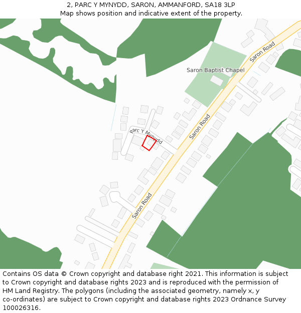 2, PARC Y MYNYDD, SARON, AMMANFORD, SA18 3LP: Location map and indicative extent of plot