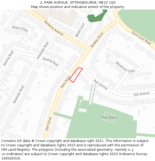 2, PARK AVENUE, SITTINGBOURNE, ME10 1QX: Location map and indicative extent of plot