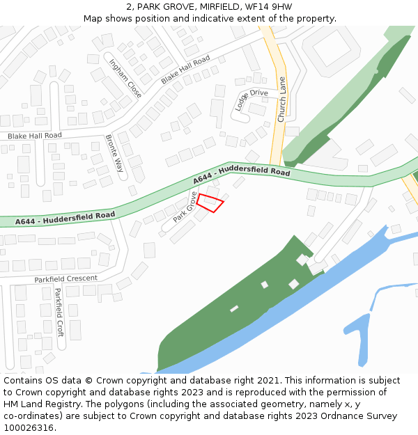 2, PARK GROVE, MIRFIELD, WF14 9HW: Location map and indicative extent of plot