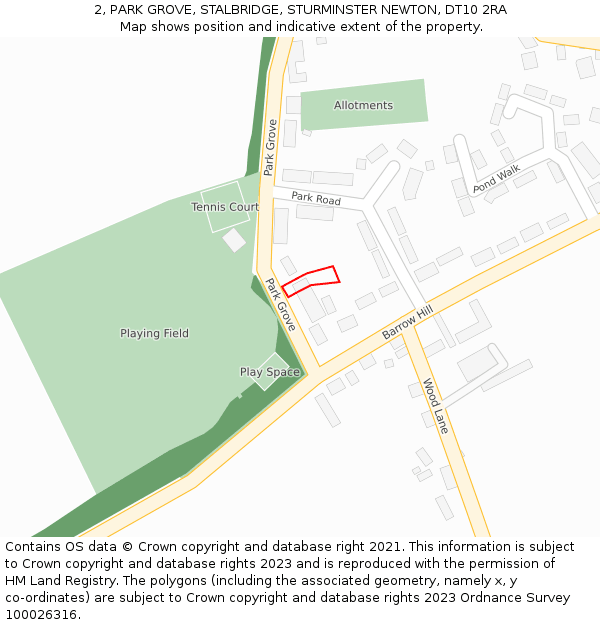 2, PARK GROVE, STALBRIDGE, STURMINSTER NEWTON, DT10 2RA: Location map and indicative extent of plot