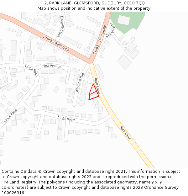 2, PARK LANE, GLEMSFORD, SUDBURY, CO10 7QQ: Location map and indicative extent of plot