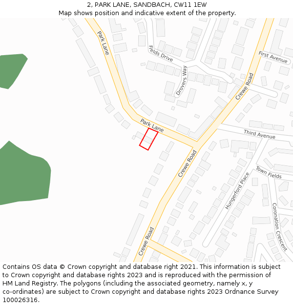 2, PARK LANE, SANDBACH, CW11 1EW: Location map and indicative extent of plot