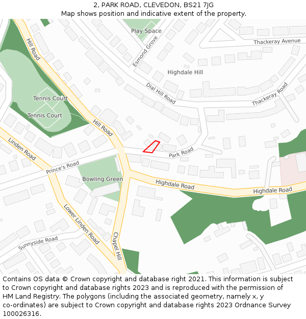 2, PARK ROAD, CLEVEDON, BS21 7JG: Location map and indicative extent of plot