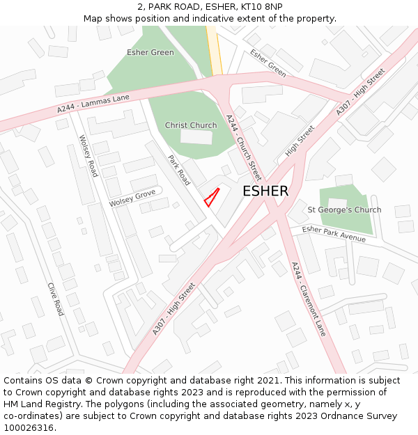 2, PARK ROAD, ESHER, KT10 8NP: Location map and indicative extent of plot