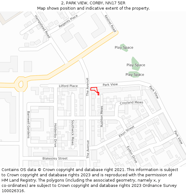 2, PARK VIEW, CORBY, NN17 5ER: Location map and indicative extent of plot