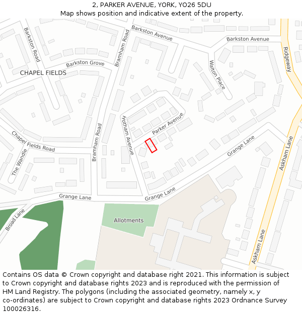 2, PARKER AVENUE, YORK, YO26 5DU: Location map and indicative extent of plot