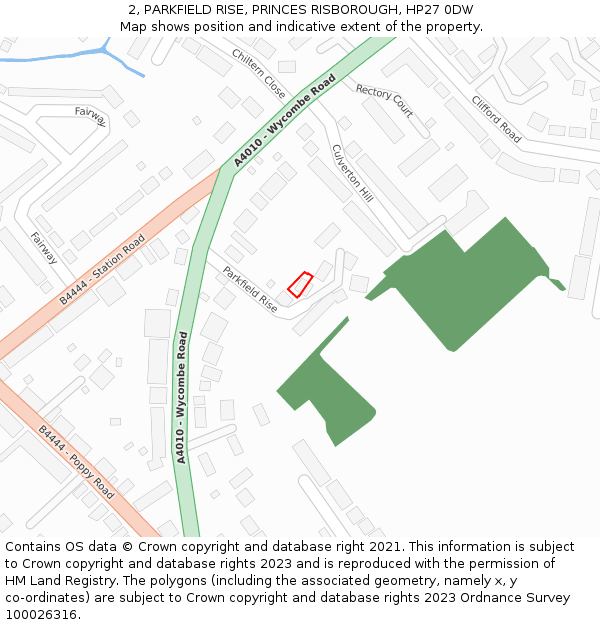 2, PARKFIELD RISE, PRINCES RISBOROUGH, HP27 0DW: Location map and indicative extent of plot