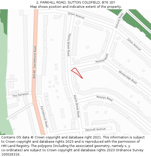 2, PARKHILL ROAD, SUTTON COLDFIELD, B76 1EY: Location map and indicative extent of plot