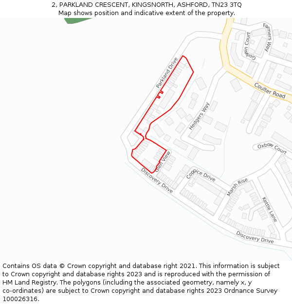 2, PARKLAND CRESCENT, KINGSNORTH, ASHFORD, TN23 3TQ: Location map and indicative extent of plot