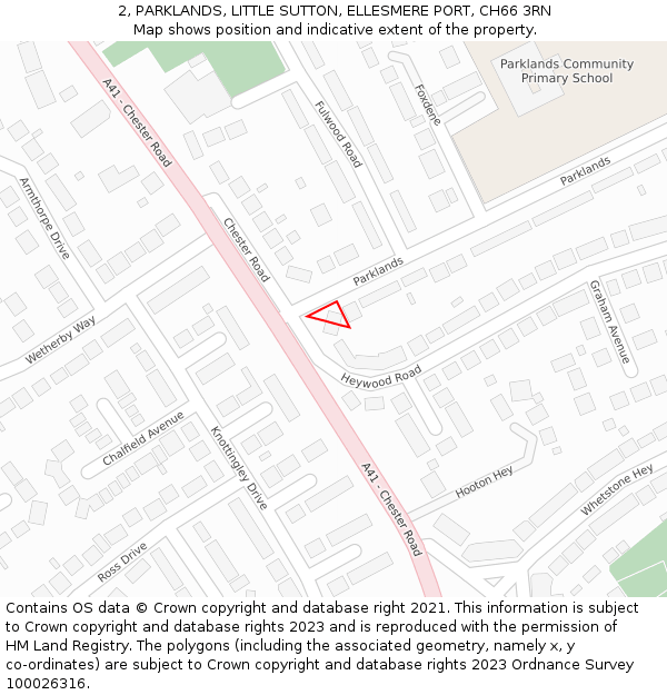 2, PARKLANDS, LITTLE SUTTON, ELLESMERE PORT, CH66 3RN: Location map and indicative extent of plot