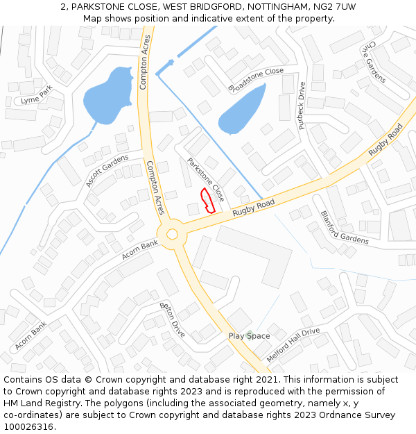 2, PARKSTONE CLOSE, WEST BRIDGFORD, NOTTINGHAM, NG2 7UW: Location map and indicative extent of plot