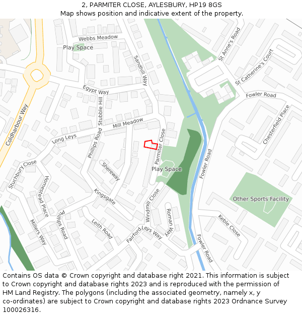 2, PARMITER CLOSE, AYLESBURY, HP19 8GS: Location map and indicative extent of plot