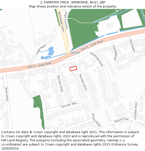 2, PARMITER DRIVE, WIMBORNE, BH21 2BP: Location map and indicative extent of plot