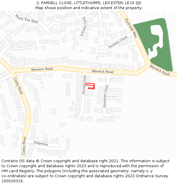 2, PARNELL CLOSE, LITTLETHORPE, LEICESTER, LE19 2JS: Location map and indicative extent of plot