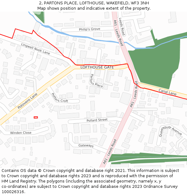 2, PARTONS PLACE, LOFTHOUSE, WAKEFIELD, WF3 3NH: Location map and indicative extent of plot