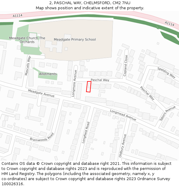 2, PASCHAL WAY, CHELMSFORD, CM2 7NU: Location map and indicative extent of plot