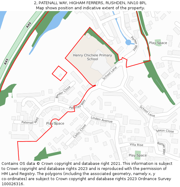 2, PATENALL WAY, HIGHAM FERRERS, RUSHDEN, NN10 8PL: Location map and indicative extent of plot