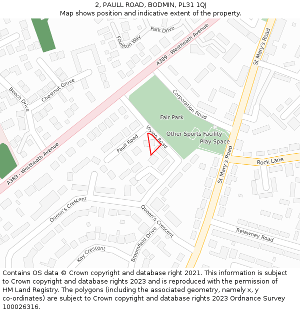 2, PAULL ROAD, BODMIN, PL31 1QJ: Location map and indicative extent of plot