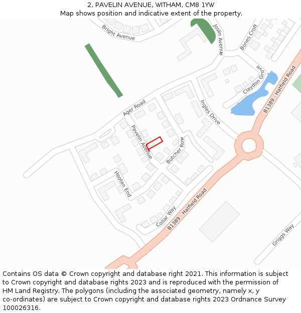 2, PAVELIN AVENUE, WITHAM, CM8 1YW: Location map and indicative extent of plot