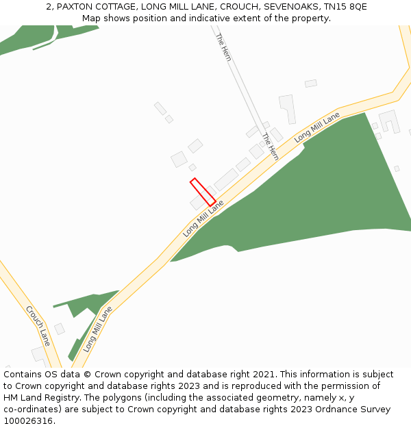 2, PAXTON COTTAGE, LONG MILL LANE, CROUCH, SEVENOAKS, TN15 8QE: Location map and indicative extent of plot