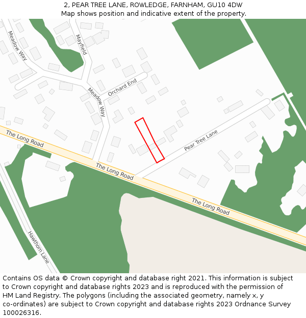 2, PEAR TREE LANE, ROWLEDGE, FARNHAM, GU10 4DW: Location map and indicative extent of plot